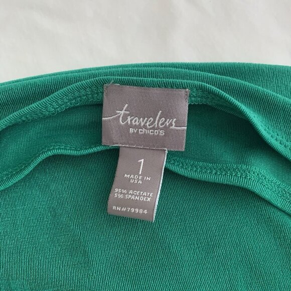 Chico’s Travelers 1 Green Roll Tab 3/4 Sleeve Shirt Top Size 8 - Picture 6 of 8